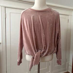 RDI Pink Velour Tie Front Long Sleeve Top, Medium